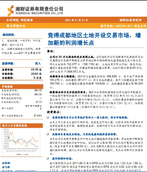 海寧皮城-002344-競(jìng)得土地開(kāi)設(shè)交易市場(chǎng),增加新利潤(rùn)增長(zhǎng)點(diǎn)
