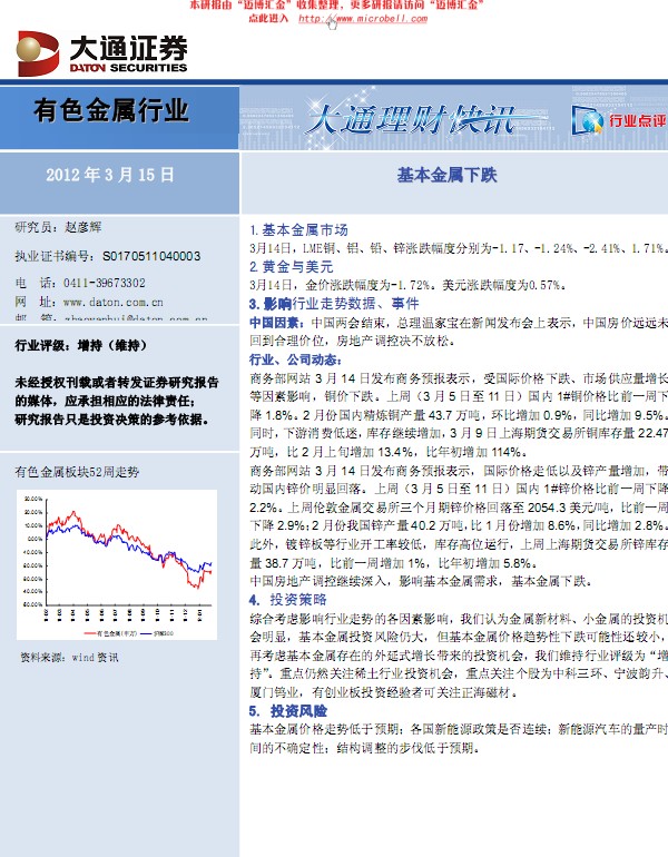有色金屬行業(yè):基本金屬下跌