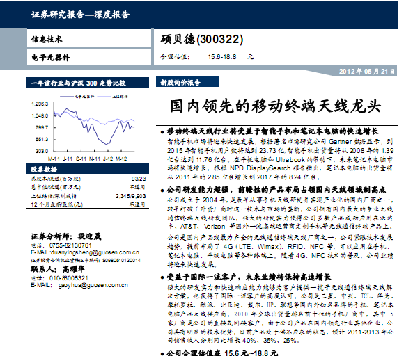 碩貝德-300322-國內(nèi)領(lǐng)先的移動終端天線龍頭