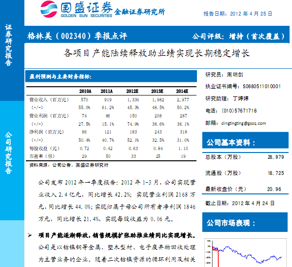 格林美-002340-季報點評:各項目產(chǎn)能陸續(xù)釋放助業(yè)績實現(xiàn)長期穩(wěn)定增長