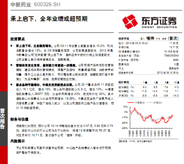 中新藥業(yè)-600329-承上啟下,全年業(yè)績或超預(yù)期