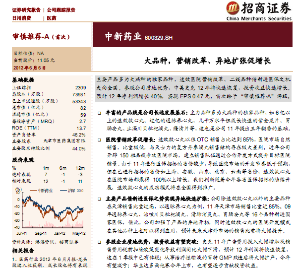 中新藥業(yè)-600329-大品種,營(yíng)銷改革、異地?cái)U(kuò)張促增長(zhǎng)